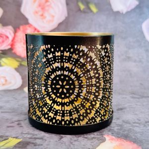 Designer Flora Black Metal Lantern Candle Holder