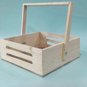 Square White Pine Wood Tray/Basket with Flexible Handle, Fantasy Hamper Tray Collection Rectangular Hamper Tray
