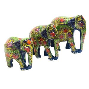 Paper Mache Handmade Elephant Showpiece for Home Decor (set of 3 - Design 5)