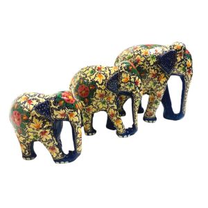 Paper Mache Handmade Elephant Showpiece for Home Decor (set of 3 - Design 6)
